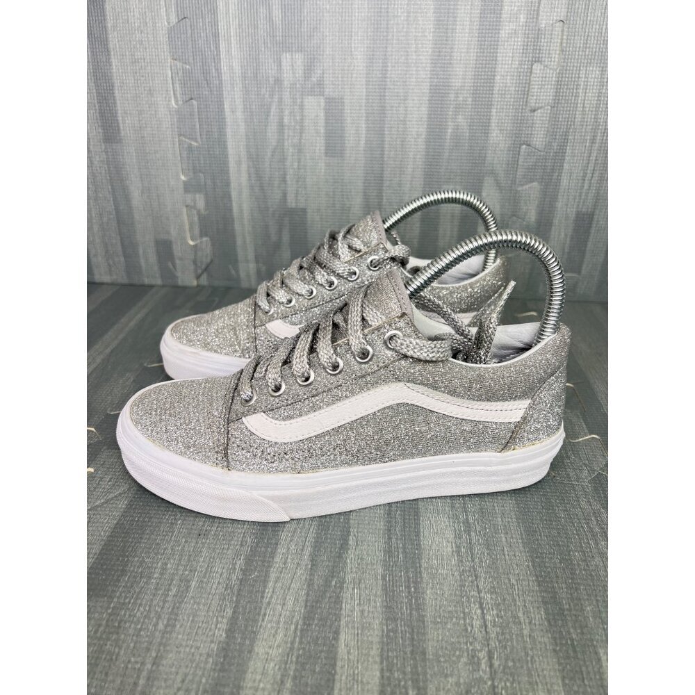Vans Old Skool Low Top Glitter Metallic Silver Sparkle Sneakers Womens Size 6